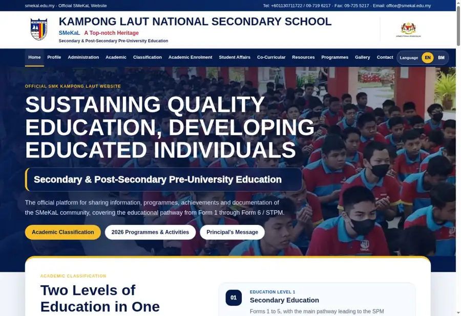 Actual desktop homepage screenshot of smekal.edu.my
