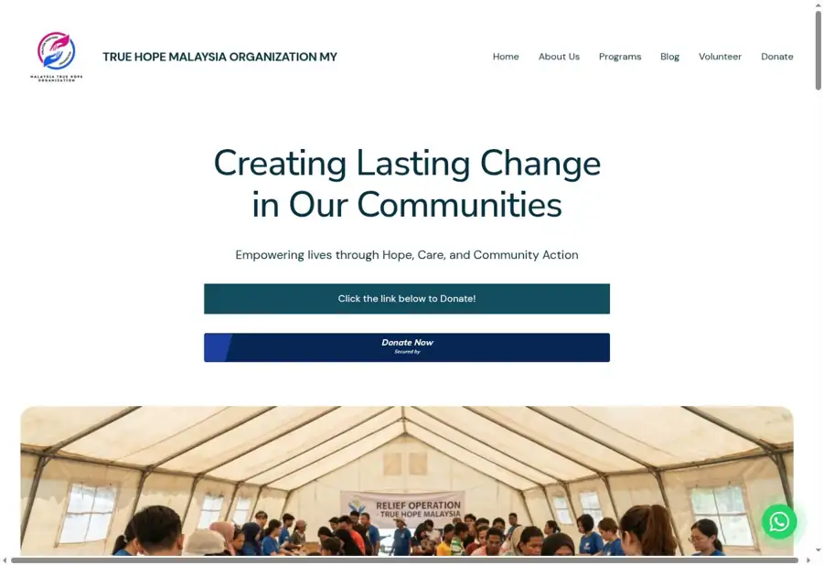 Actual desktop homepage screenshot of truehopemalaysia.org.my