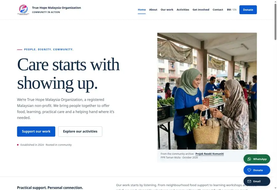 Actual desktop homepage screenshot of truehopemalaysia.org