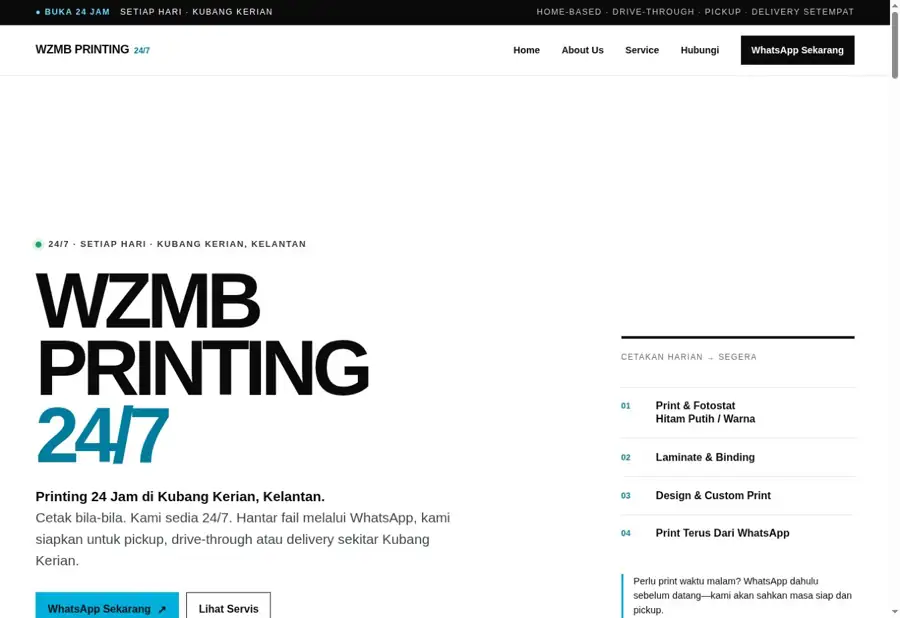 Actual desktop homepage screenshot of wzmbprinting.my